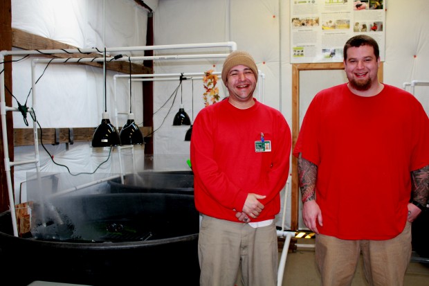 Anglemyer and Boysen in the turtle facility.  Photo Credit: Sadie Gilliom