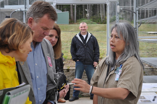 Liz Louie explains the details of butterfly husbandry to the University of Denver’s Institute for Human – Animal Connection.  Photo by Judith Gerren