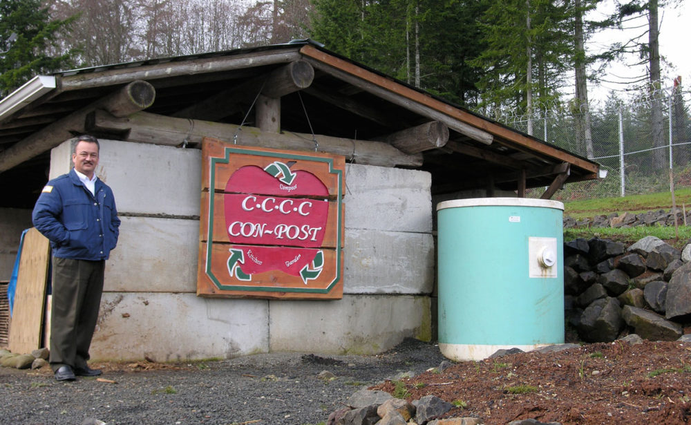 Back in 2003, Superintendent Dan Pacholke built a compost facility and water catchment with spare materials at Cedar Creek Corrections Center. He didn’t realize he also was building a new way to think about sustainability and prisons! Photo by WA Corrections staff.