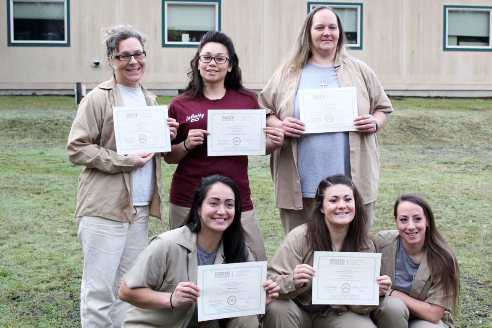 Graduates from the Roots of Success class proudly display their certificates; from the top left, you see graduates Jill Robinson, Dara Alvarez, Shannon Marie Xiap, Nikkea Marin, Katlynn Draughon, and instructor Chelsey Johnson. 