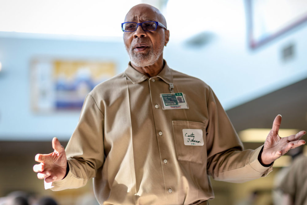 Curtis Johnson speaks to partners and peers during the daylong Pathways to Reentry event in April 2019. Photo by Ricky Osborne. 