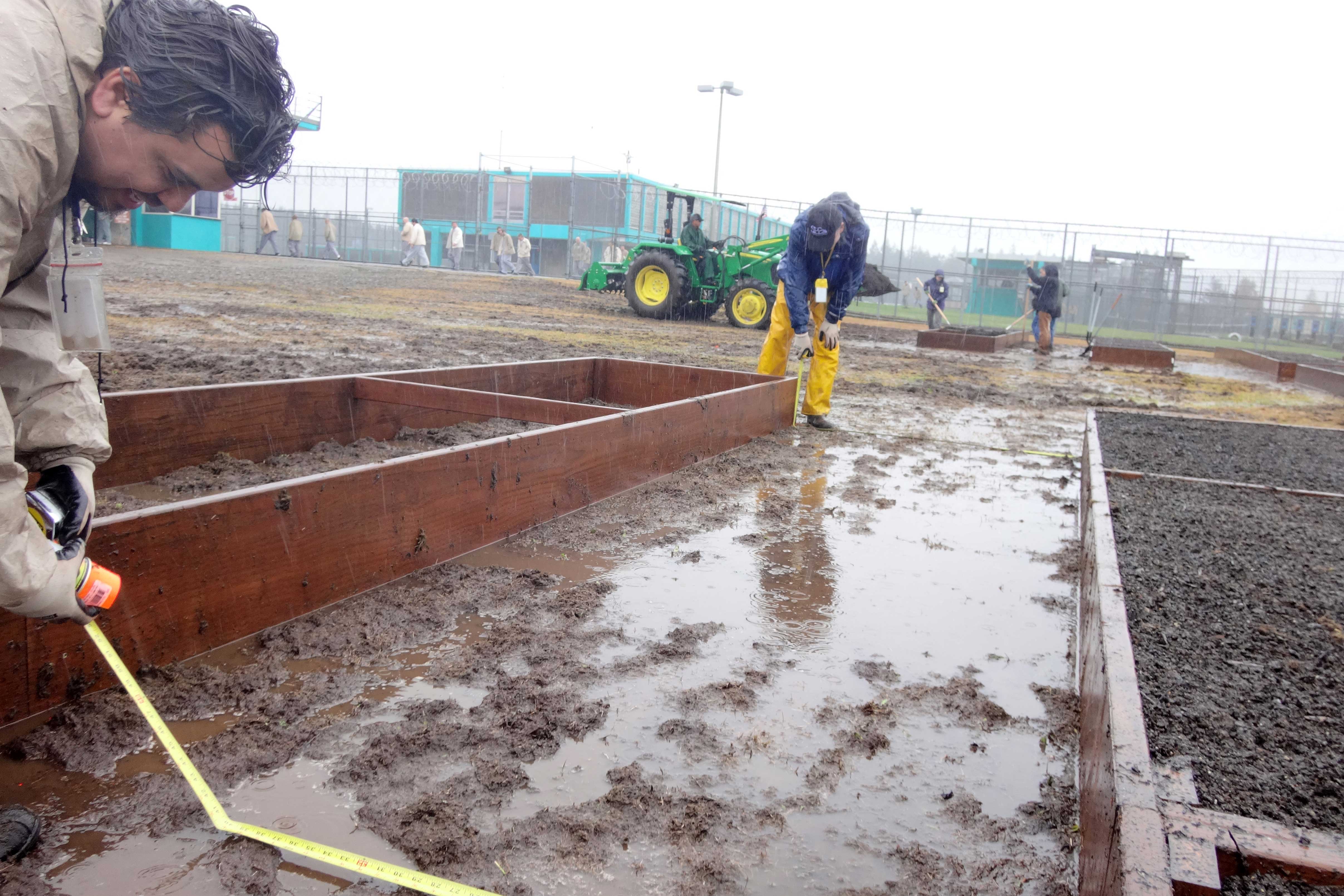 Even in the downpour, the team kept up a high level of carpentry excellence.