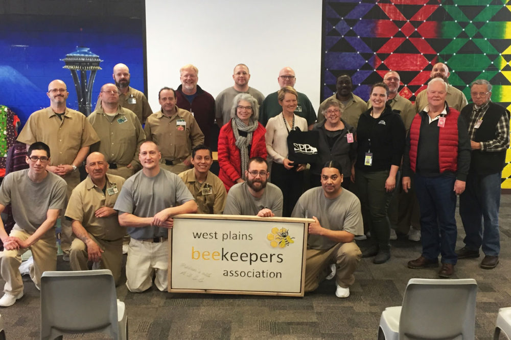 In February 2019, AHCC beekeepers and associates celebrated the prison bee club's impressive accomplishments; in just a few years, incarcerated beekeepers and their partners have built a excellent program: productive, transformative, and sustainable. Photo by Kay Heinrich.